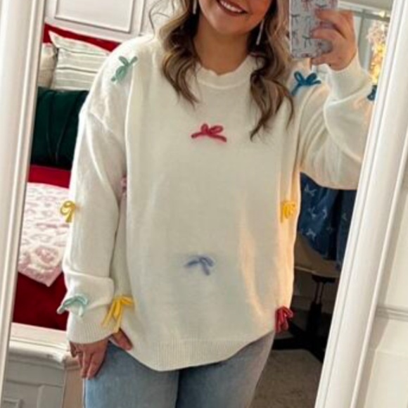 Cozy Colorful Bow Oversized Pullover Sweater top - Picture 4 of 6